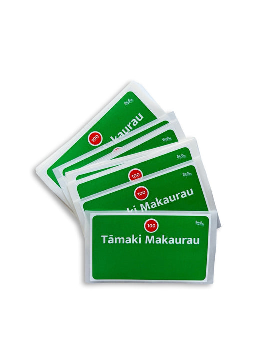 Tāmaki Makaurau motorway sign stickers